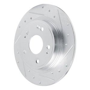 Acura Integra Brake Rotor (1) - Rear Right - R1 Concepts - Drilled & Slotted - Silver - `22-`25